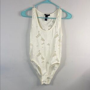 EUC Forever 21 Floral Ivory Lace Bodysuit Size Small Medium #274